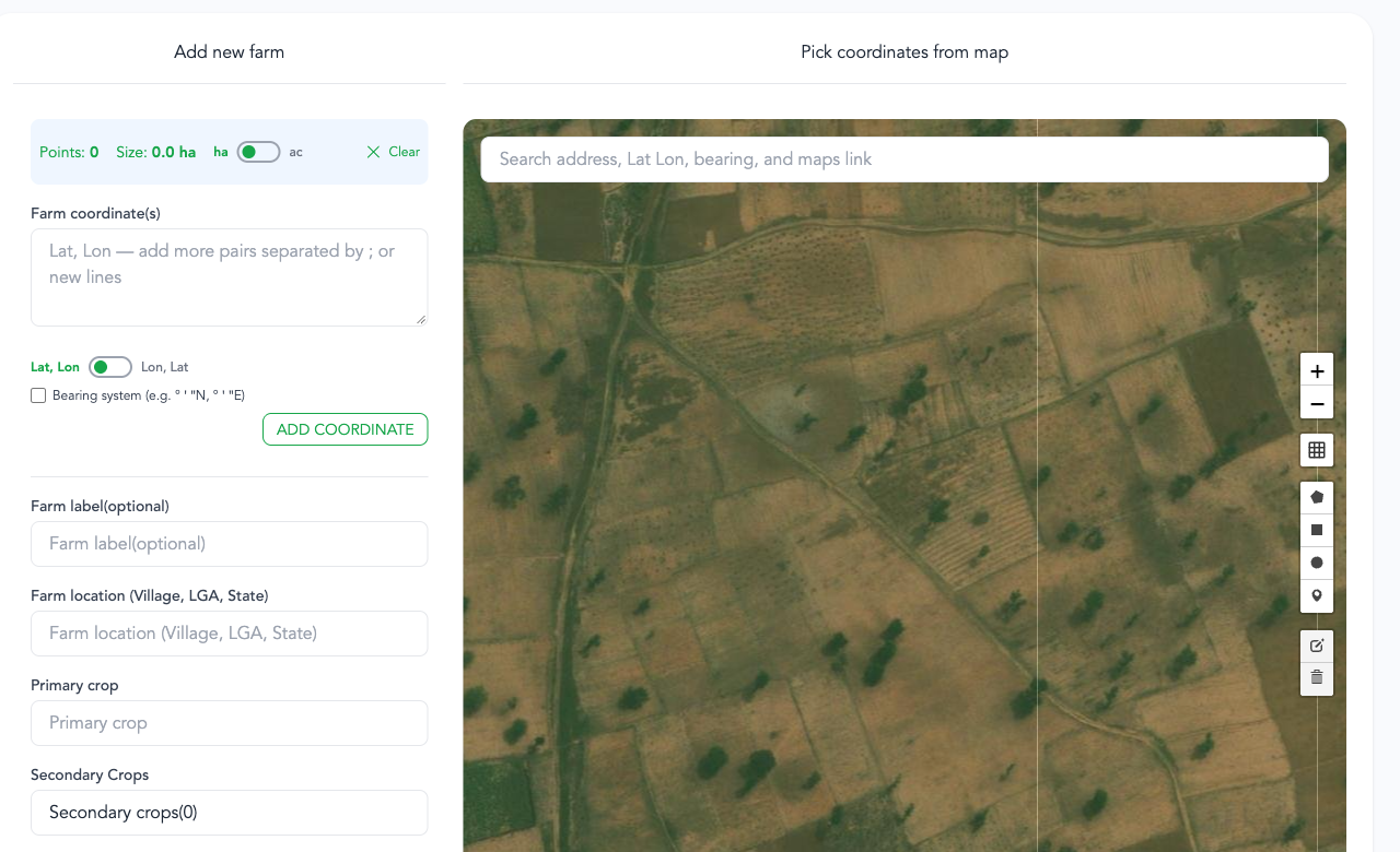 Drawing a farm boundary on the map